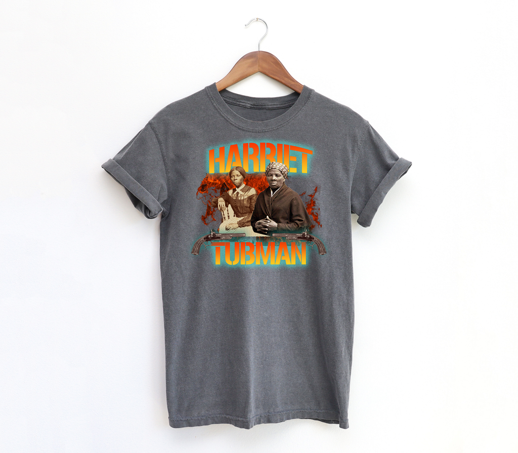 Harriet Tubman Washed Black T-Shirt - Vintage 90's Style with Shotguns