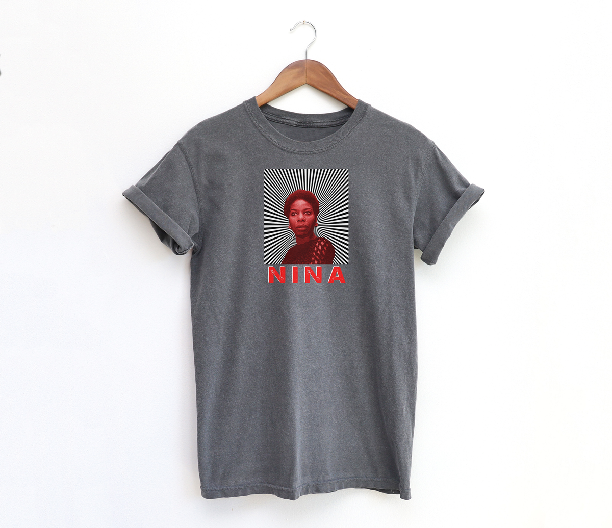 Nina Simone Red Tint with Sunrays Vintage Style Washed T