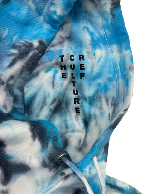 Hand Dyed Tie Dye Champion Reverse Weave Hoodie - Turquoise Sapphire Blue Black White Hoodie