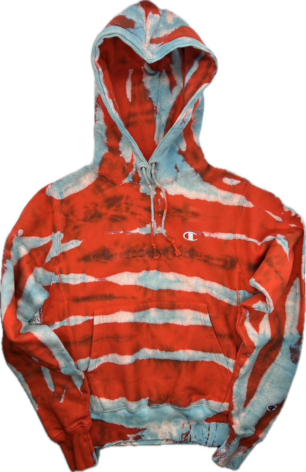 Orange Turquoise White Tie Dye Hoodie -  Hand Dyed  - Champion Reverse Weave | The Culture Ref Official Tie Dye Series