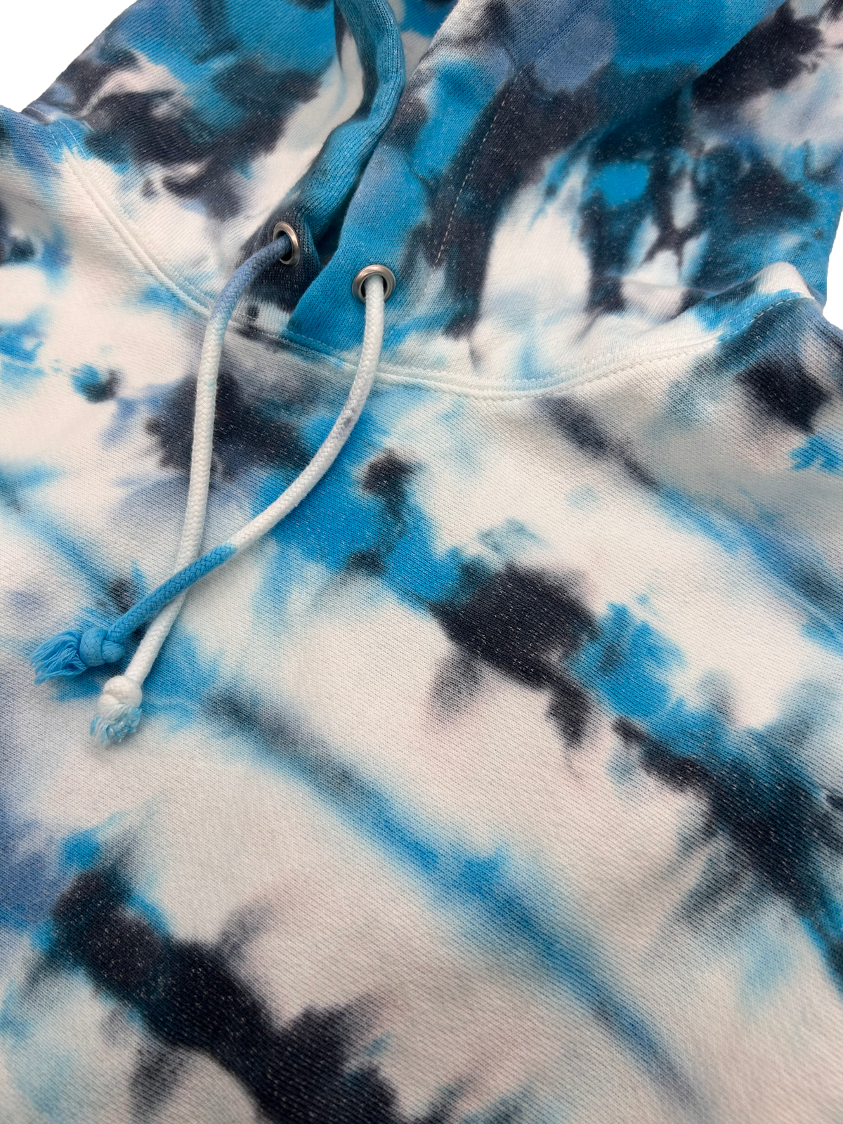 Hand Dyed Tie Dye Champion Reverse Weave Hoodie - Turquoise Sapphire Blue Black White Hoodie