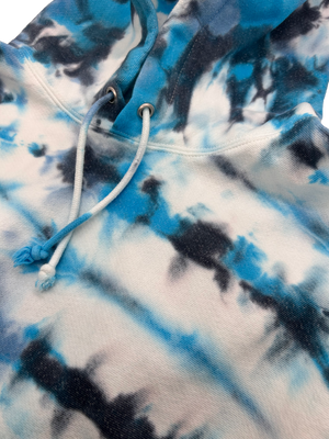 Hand Dyed Tie Dye Champion Reverse Weave Hoodie - Turquoise Sapphire Blue Black White Hoodie