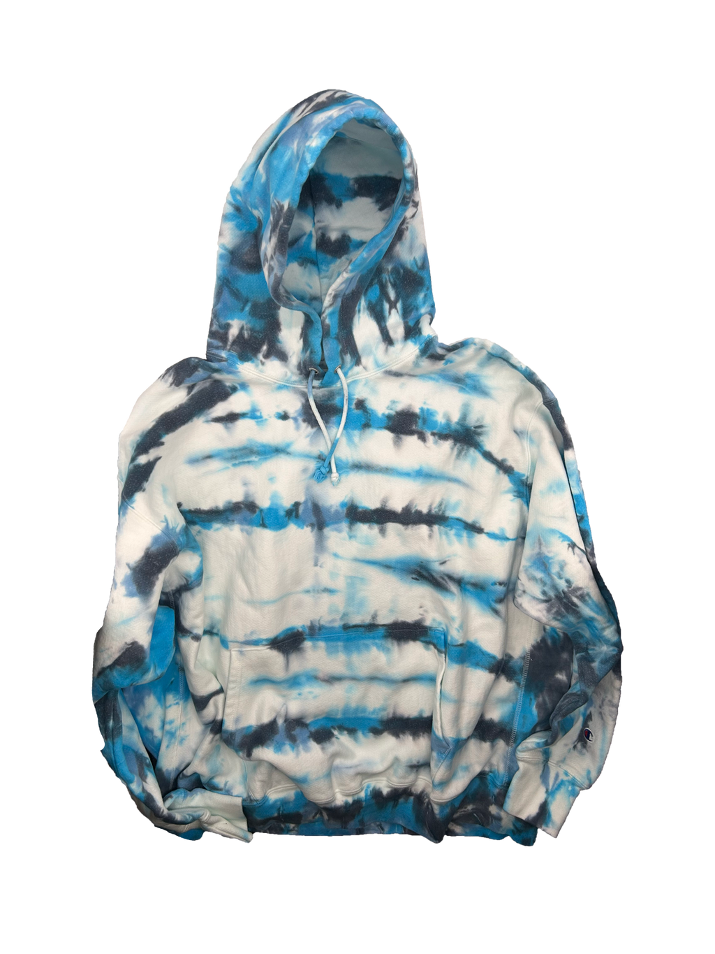 Hand Dyed Tie Dye Champion Reverse Weave Hoodie - Turquoise Sapphire Blue Black White Hoodie