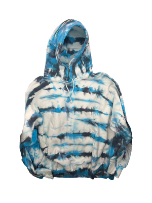 Hand Dyed Tie Dye Champion Reverse Weave Hoodie - Turquoise Sapphire Blue Black White Hoodie