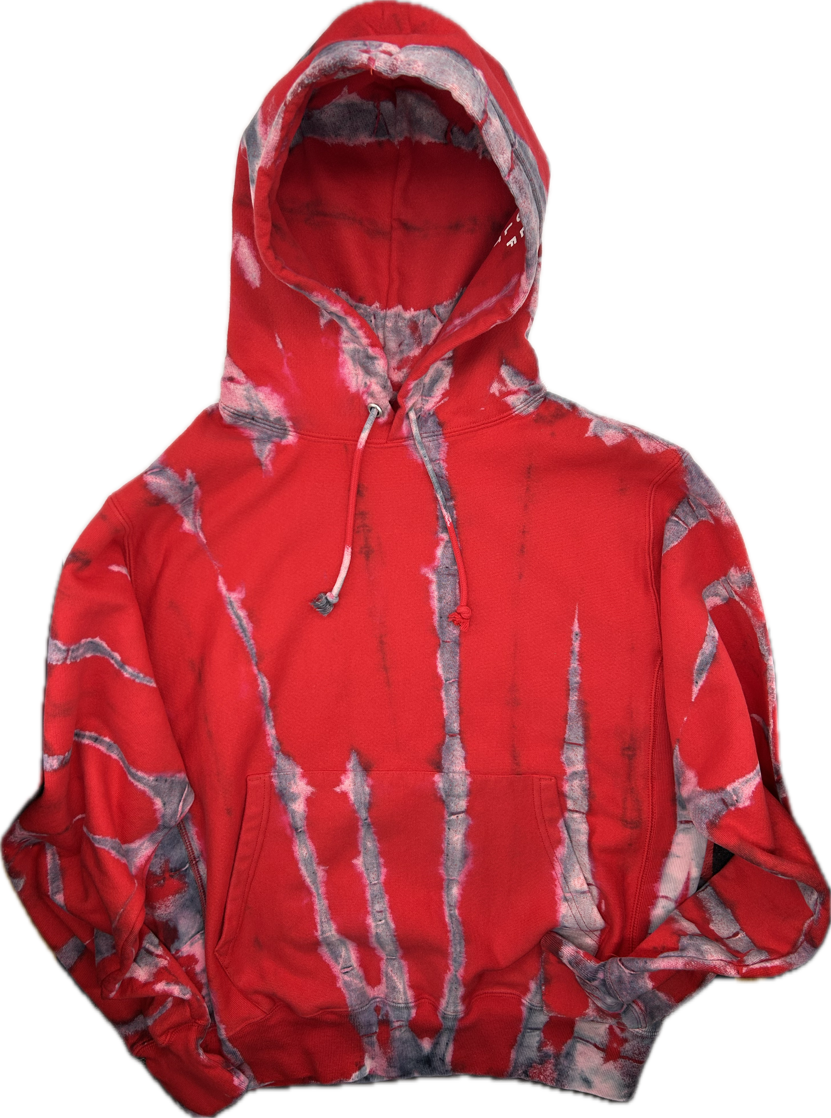 Red Black White Tie Dye Hoodie - Hand Dyed - Champion Reverse