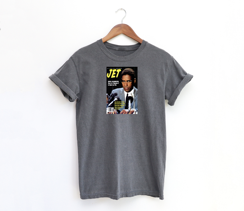 Denzel Washington as Malcolm X Jet Magazine Cover Vintage Style Washed Black T-shirt