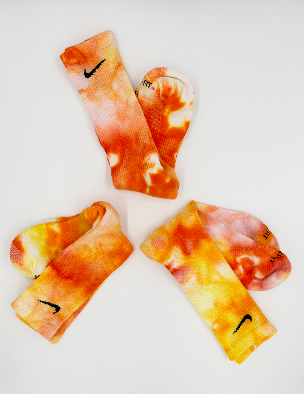 Nectarine - Peach Orange Yellow Red Tie Dye Nike Crew Socks - Hand Dyed Everyday Plus Socks