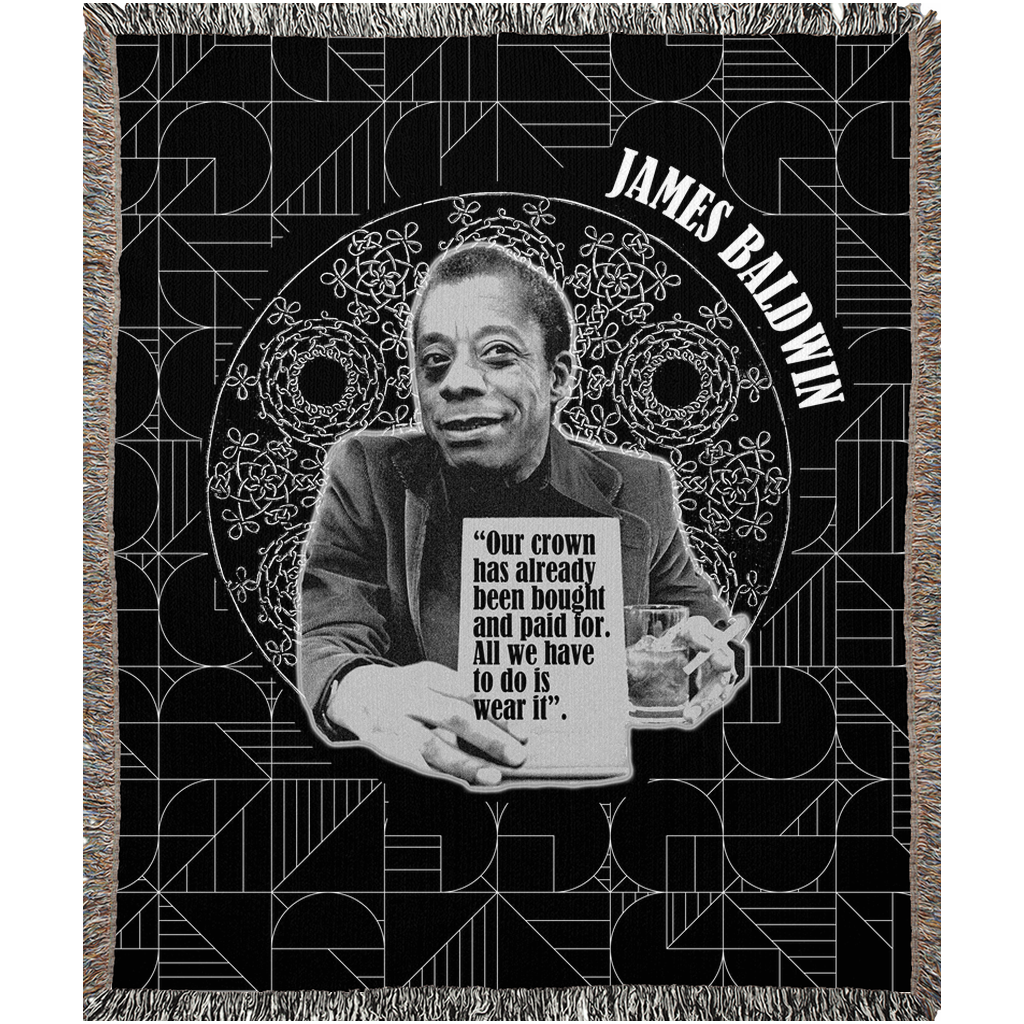 James Baldwin Woven Throw Blanket - Wear Your Crown Quote | Harlem Renaissance Iconic Writer | Black History