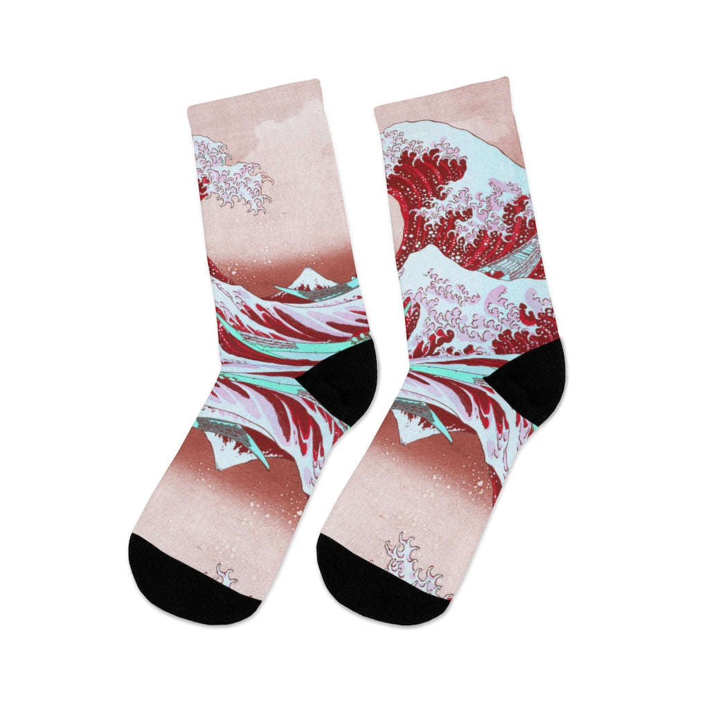 Blush Pink Pastel Crew Socks- The Great Wave off Kanagawa | Japanese Art by artist Katsushika Hokusai