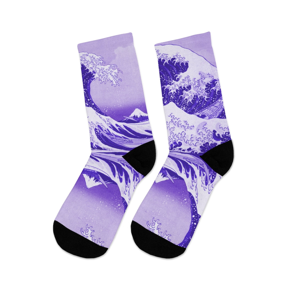 Lavender Purple Pastel Crew Socks- The Great Wave off Kanagawa | Japanese Art by artist Katsushika Hokusai