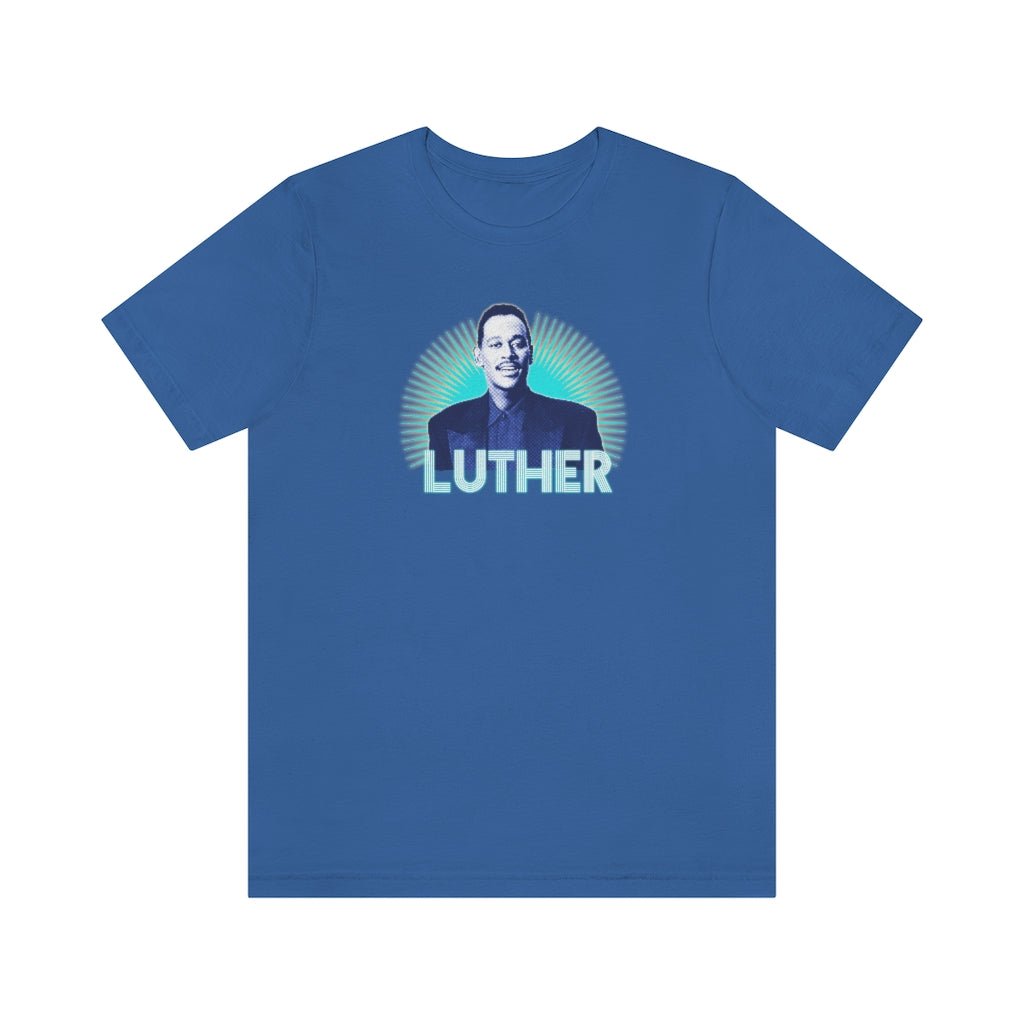 Luther Vandross T-Shirt - R&B Soul Music Singer Icon Power Sunbeams - Aqua Blue and Powder Blue Retro Style
