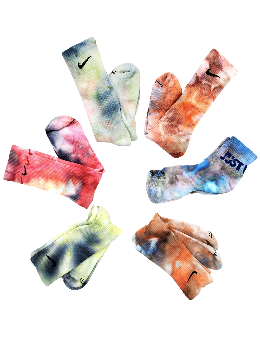 Hand Dyed Nike Socks - Ice Dyed Everyday Plus Limited Colors Tie Dye Crew Socks