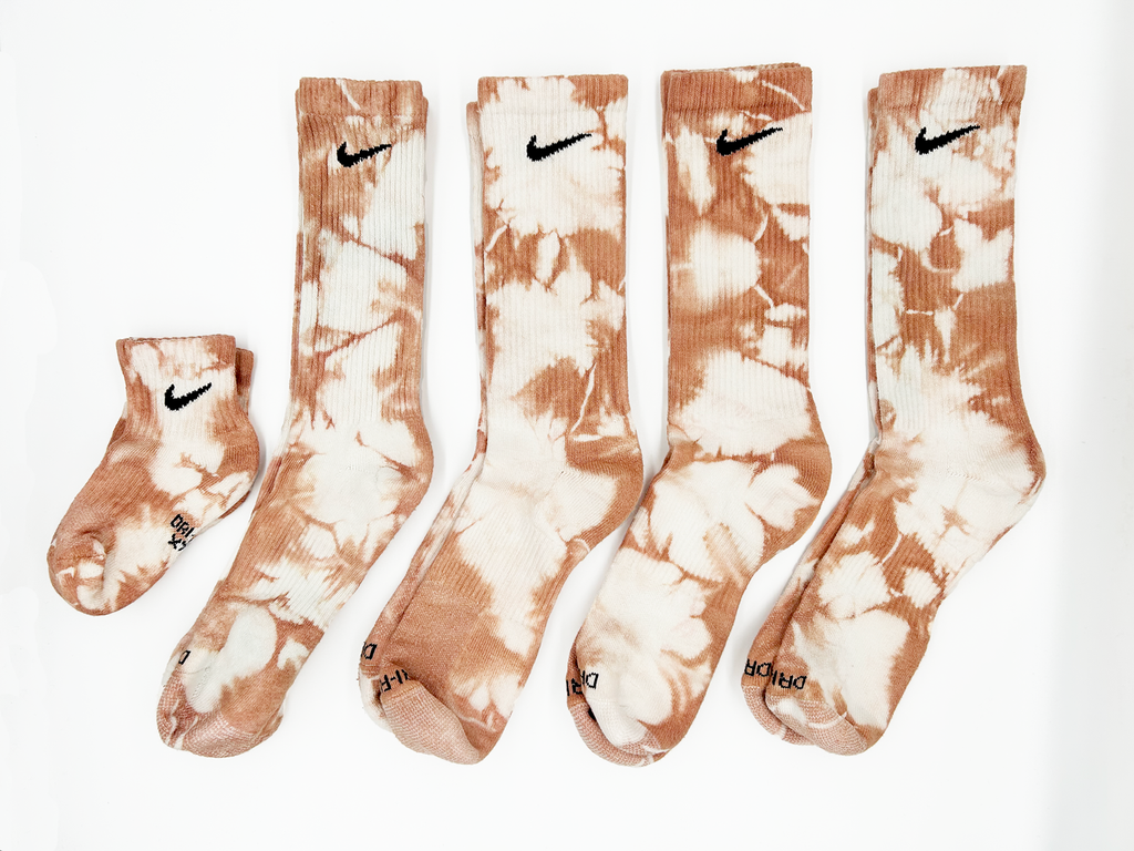 Sand Dune - Light Brown Hand Dyed Nike Crew Socks - Tie Dye | Brown Tan Neutral