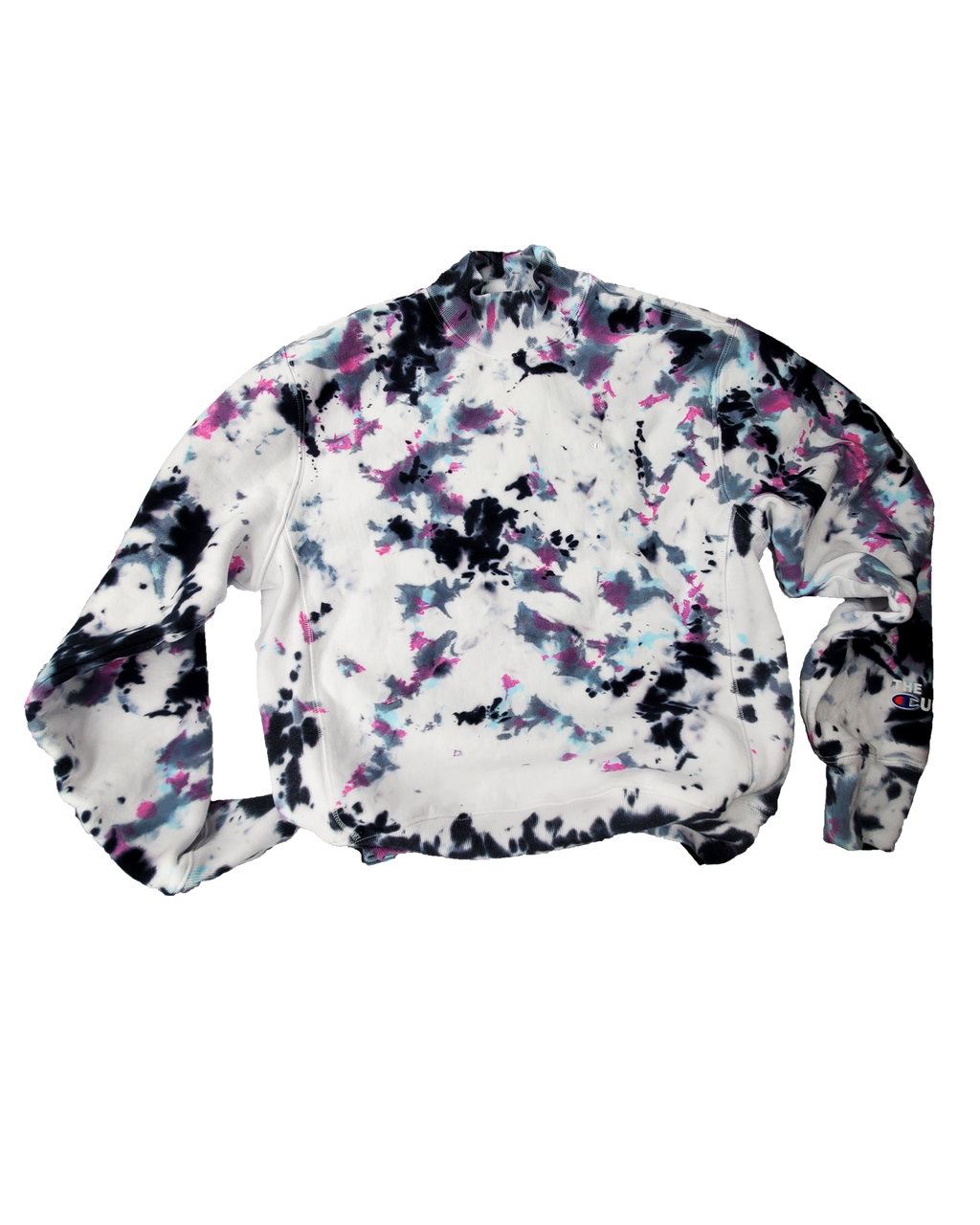 Hand Dyed Mockneck Sweatshirt - Black White Fuchsia Turquoise Grey - Champion Reverse Weave | Spotted Great Dane Tie Dye Limited Series