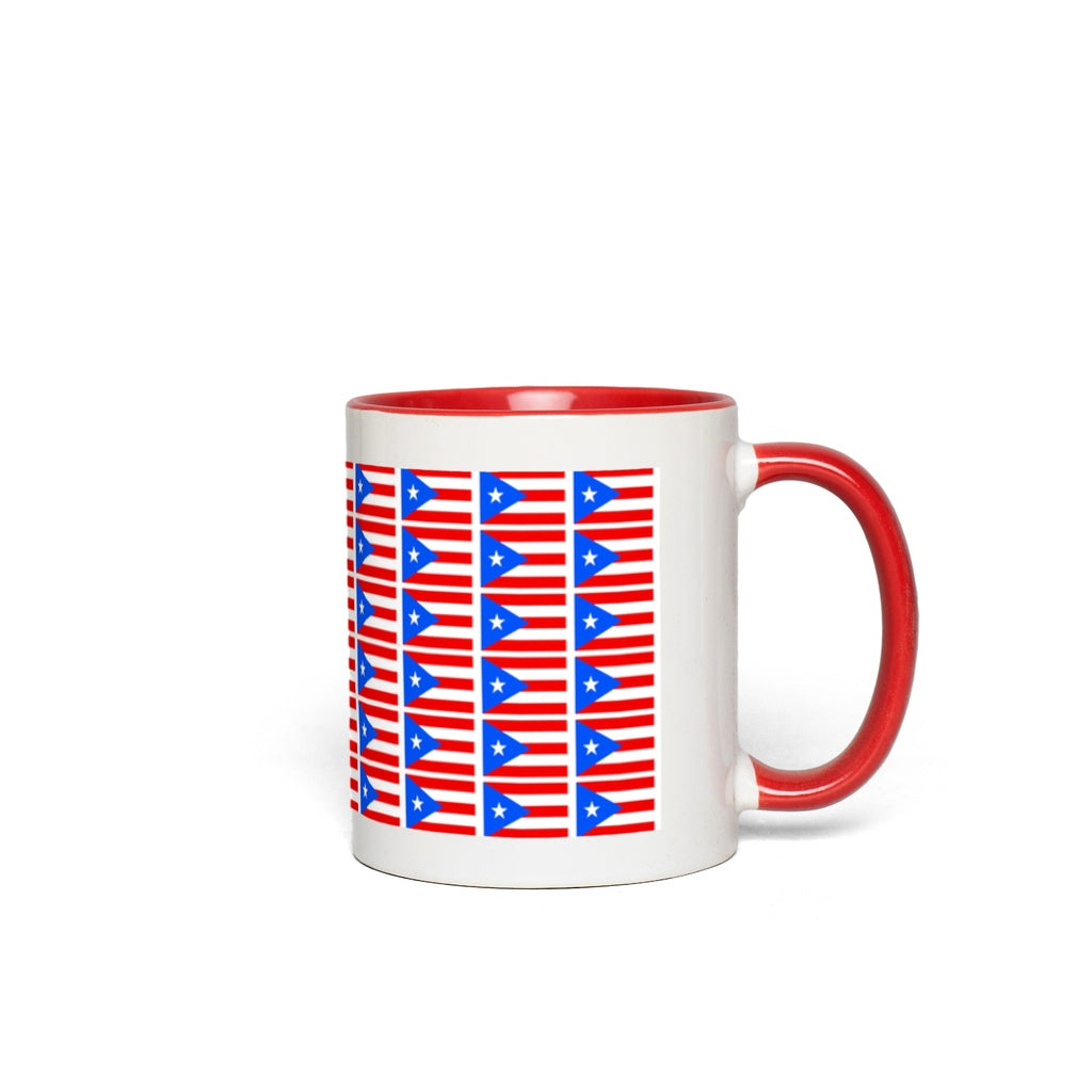 Puerto Rico Flag Mug - Ceramic Coffee Mug With Red Or Blue Handle With Matching Interior
